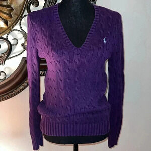 Ralph Lauren Sport Women’s 100% Cotton Cable Knit Deep Purple Sweater Jumper L